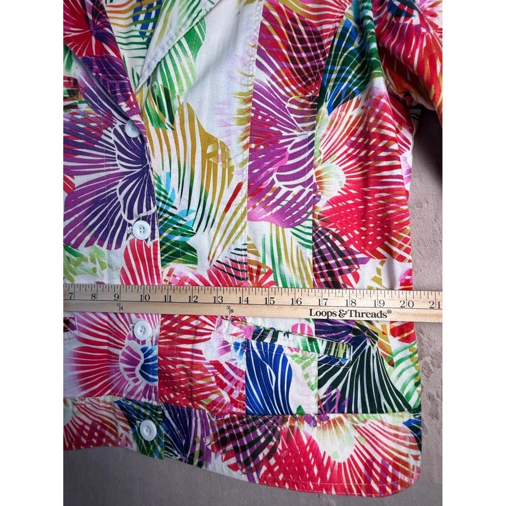 Chico's Tropical Floral Blazer Jacket Womens 3 XL Multicolor Cotton Stretch Palm